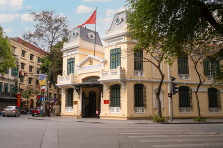 Hanoi, Vietnam, January 2023. exterior view of the Hoan Kiem District Police in the city centerのeditorial素材