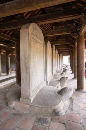 Hanoi, Vietnam, January 2023. the turtle statues in the park of the temple of literatureのeditorial素材