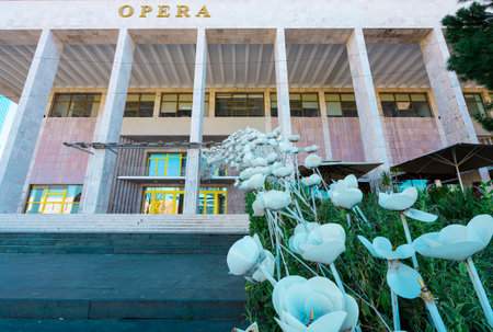 Tirana, Albania. March 2023. exterior view of the National Theater of Opera and Ballet in Tirana on Skenderbej square in the city centerのeditorial素材