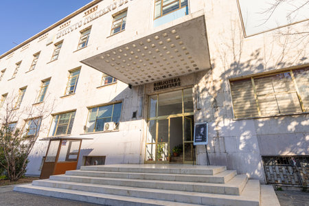 Tirana, Albania. March 2023. the entrance to the National Library of Albania in the city centreのeditorial素材