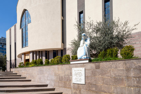 Tirana, Albania. March 2023. View of the exterior facade of St. Paul's Catholic Cathedral in the city centreのeditorial素材