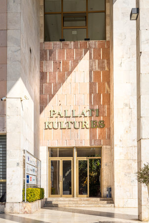 Tirana, Albania. March 2023. view of the entrance to the palace of culture in the city centerのeditorial素材