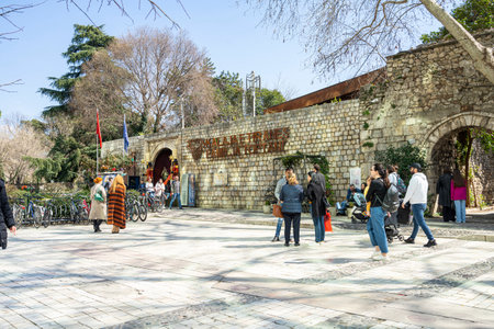 Tirana, Albania. March 2023. Tirana, Albania. March 2023. the old walls and the entrance of the Tirana castle in the city centreのeditorial素材