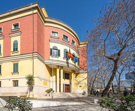 Tirana, Albania. March 2023. exterior view of the ministry of State for Enterprise Protection in downtownのeditorial素材