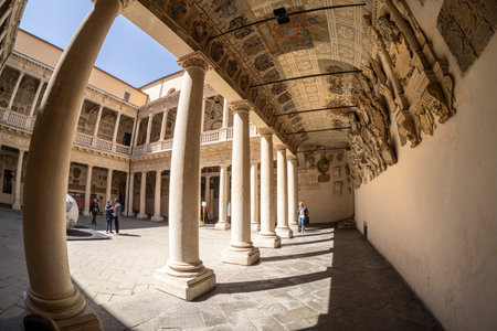 Padua, Italy. April 2023. view of the internal courtyard of Palazzo Bo, seat of the University of Paduaのeditorial素材