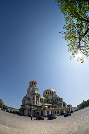 Sofia, Bulgaria. May 2023. Exterior panoramic view of Alexander Nevsky Cathedral in city centerのeditorial素材
