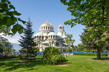 Sofia, Bulgaria. May 2023. exterior panoramic view of Alexander Nevsky Cathedral in city centerのeditorial素材
