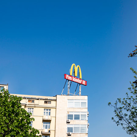 Sofia, Bulgaria. May 2023. The Mc Donald's sign on a palaceのeditorial素材