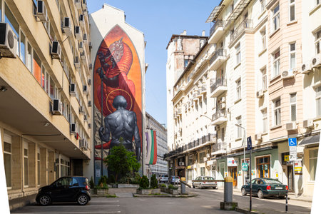 Sofia, Bulgaria. May 2023. a large mural on a building in the city centreのeditorial素材