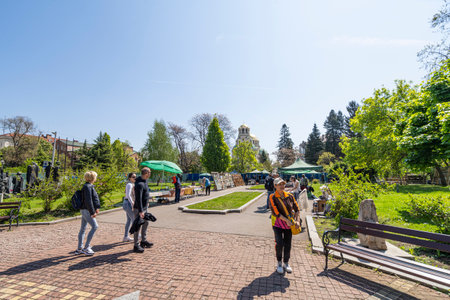 Sofia, Bulgaria. May 2023. A viewq of the Antique and artisan fair in a park of the city centerのeditorial素材