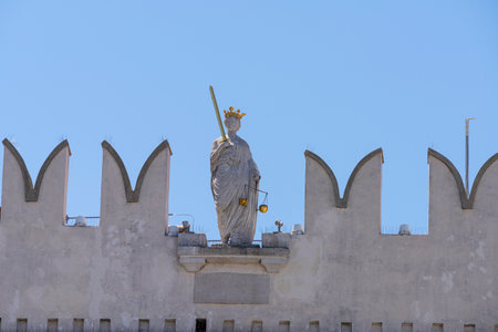 Koper, Slovenia. July 2, 2023. detail of the decorations on the facade of the praetorian palace in the city centerのeditorial素材