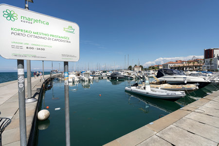 Koper, Slovenia. July 2, 2023. panoramic view of the pier of the marina in the city centerのeditorial素材