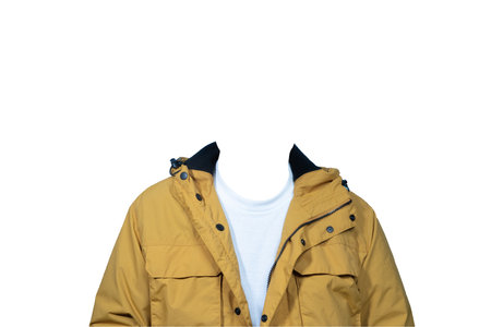 a man in rain jacket isolated without a head on a transparent backgroundの写真素材