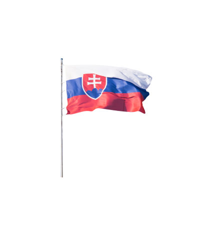 the flag of Slovakia flying on the flagpole isolated on a transparent background