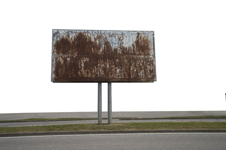 an old abandoned roadside advertising billboard on a transparent backgroundの写真素材