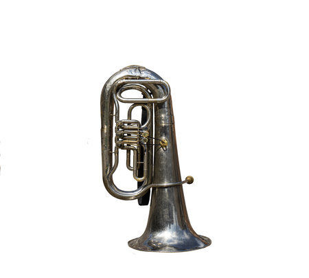 a trombone resting isolated on a transparent background