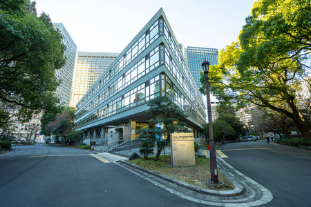 Tokyo, Japan. January 9, 2024. external view of the Hibiya Library and Museum building in the city centerのeditorial素材