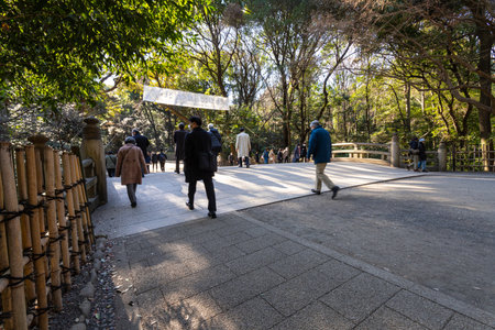 Tokyo, Japan. January 8, 2024. Meiji Jingu Shinkyo (Sacred Bridge) in the grounds of Meriji Templeのeditorial素材