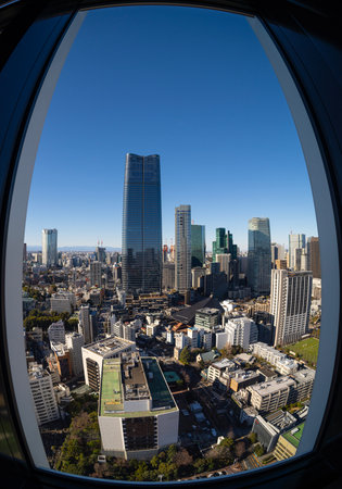 Tokyo, Japan. January 9, 2024. people looking at the city panorama from the intermediate observatory at the Tokyo Tower in the city centerのeditorial素材