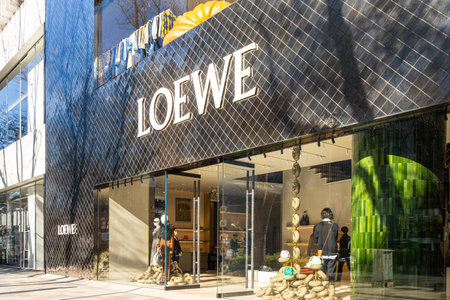 Tokyo, Japan. January 9, 2024. Exterior view of the Loewe brand store in the city center