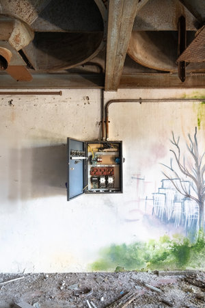Electrical equipment devastated in an old abandoned industrial facilityの写真素材