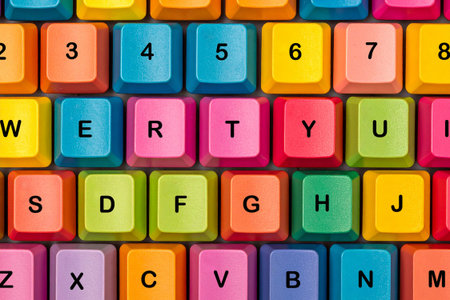 AI generated image. detail of a keyboard with colored keysの素材