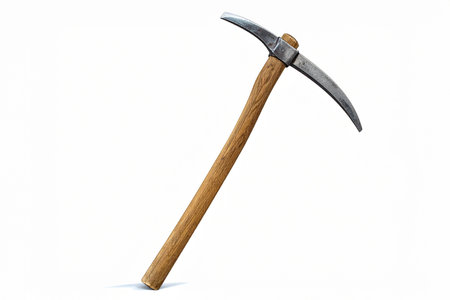 AI generated image. an ice ax with a wooden handle isolated on a white surfaceの素材