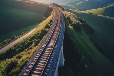 AI generated image. railway tracks in a rural landscapeの素材