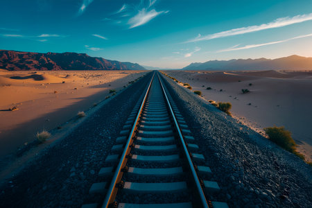 AI generated image. railway tracks in a desert landscapeの素材
