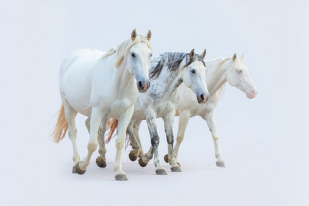 AI generated image. a group of white horses on a white backgroundの素材