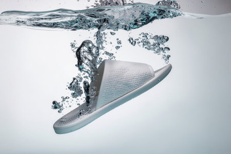 AI generated image. a slipper thrown into the water amidst splashesの素材