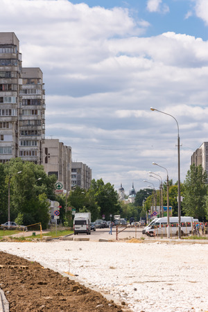 Suburban landscape with the image of the trees and the river  Moscow suburbs のeditorial素材