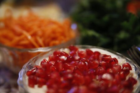 Festive table with a variety of delicious foodの写真素材