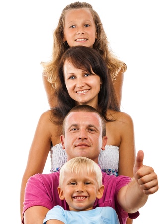 merry happy family was photographed on a white backgroundの写真素材