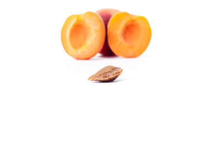 ripe beautiful apricots were photographed on a white backgroundの写真素材