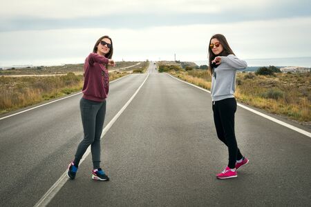 beautiful lovely girls were photographed on the roadの写真素材