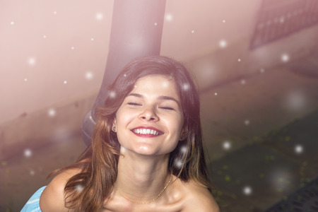 very beautiful girl has been photographed on walkの写真素材