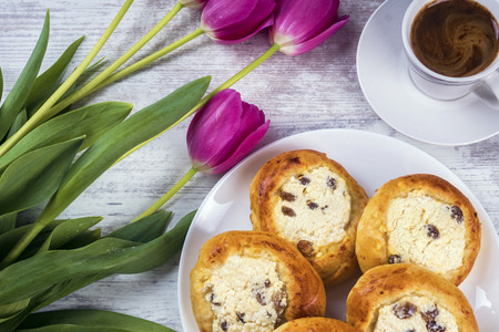 tasty rolls with cottage cheese and raisin have been photographed in studioの写真素材