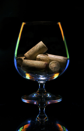 the big glass for cognac with covers from wine has been photographed in studioの写真素材