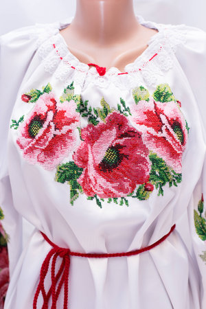 shirt female national folklore, a national folk costume Ukraine, isolated on grayの写真素材