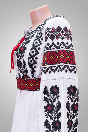 dress shirt female national folklore, a folk costume Ukraine, isolated on grayの写真素材