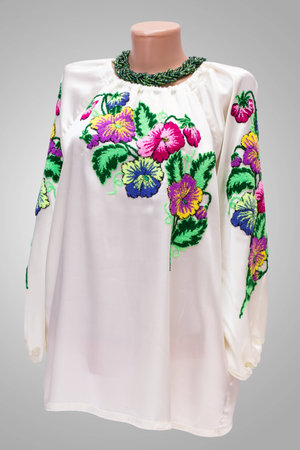 shirt female national folklore, a national folk costume Ukraine, isolated on grayの写真素材