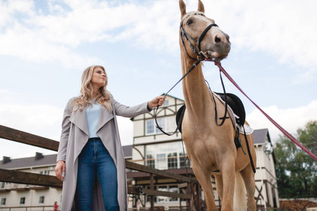 beautiful girl and a horseの写真素材