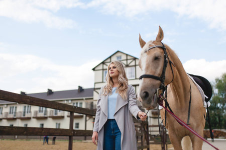 beautiful girl and a horseの写真素材