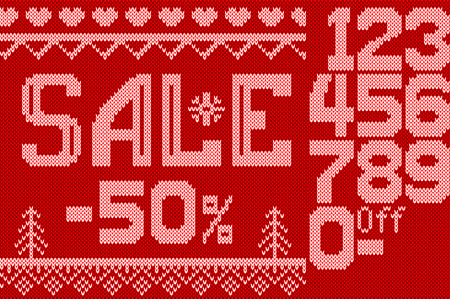 Vector Illustration of Christmas sale discount Knitted Style for Design, Website, Background, Banner.のイラスト素材