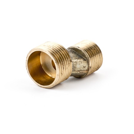 Plumbing fitting and ball valve, isolated on white background. Gold