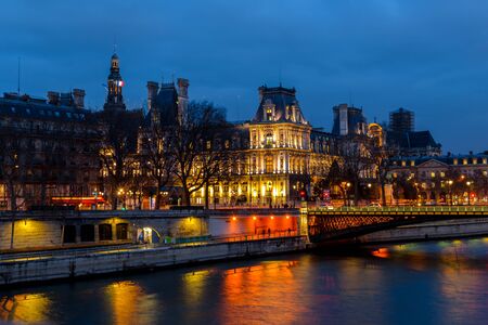 Night view of Hotel de Ville City Hall Paris , Franceの写真素材