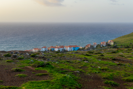 A city on the coast of Madeira at dawn. Portugal.の写真素材