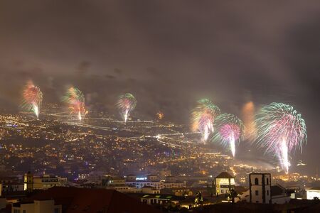 Magnificent New Year fireworks in Funchal, Madeira Island, Portugal.
