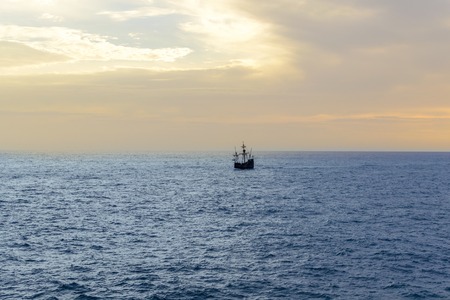 A sailboat on the sea. Columbus Ship near Madeira Island, Portugal